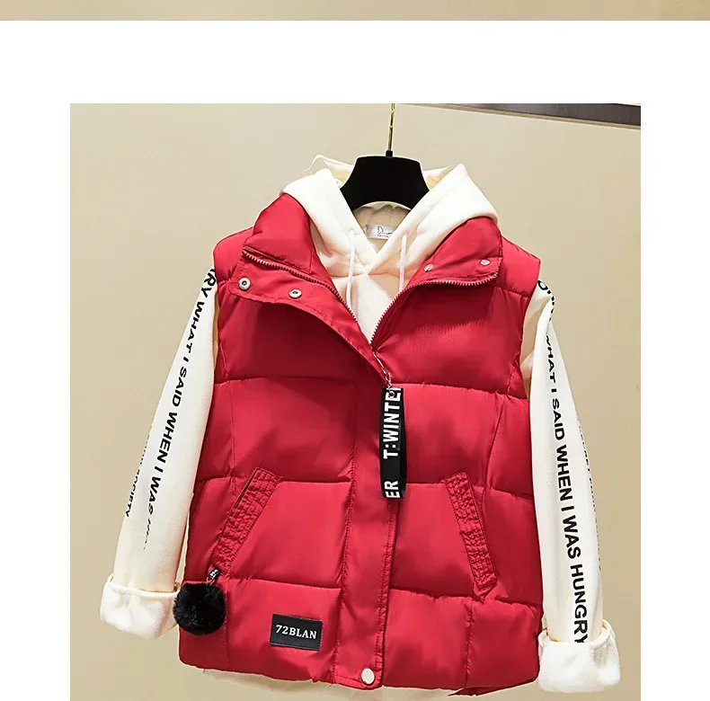 Vest Parkas Women White Print Autumn Winter Fur Turn Down Collar Long Sleeveless Coats Single Breasted Warm Slim Fit 2025 Parkas