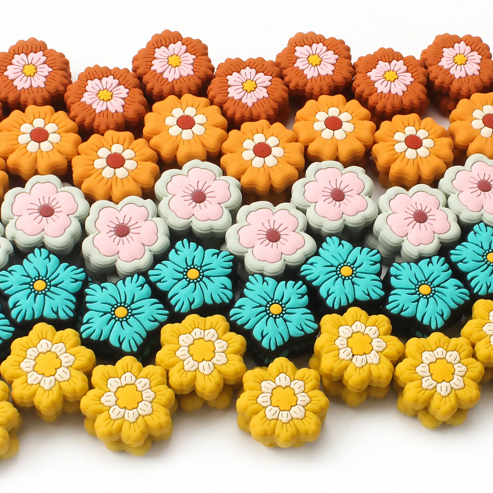 5/10/20pcs  Vintage Style Flower Silicone Beads Colorful Floral Focal Beads For DIY Jewelry Making Beaded Pens Decors Supplies