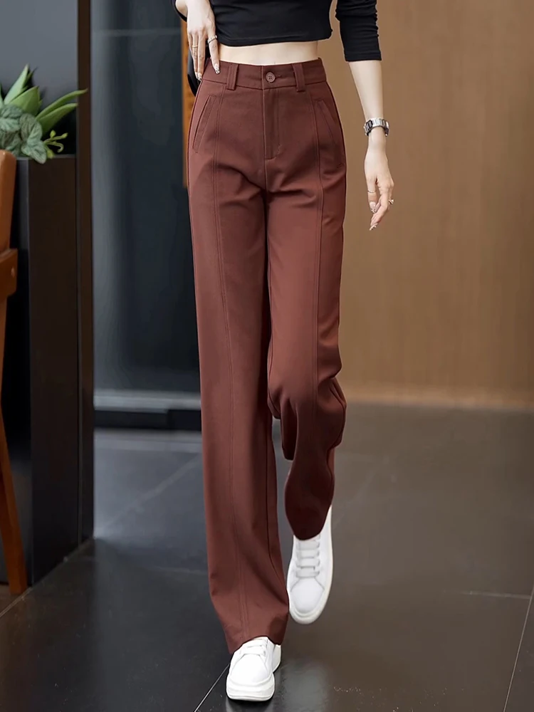 

Женские брюки из шерсти и шелка с высокой талией, прямые, узкие, широкие, повседневные, весна-осень, новый стиль