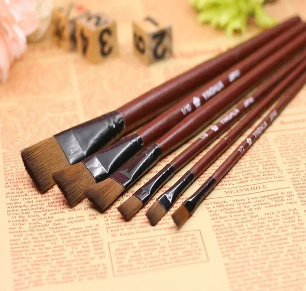 6pcs/set Watercolors Artist Paint Brushes Professional Painting Set Acrylic Oil Brush Supplies Nylon Wool Brush Art Accessories