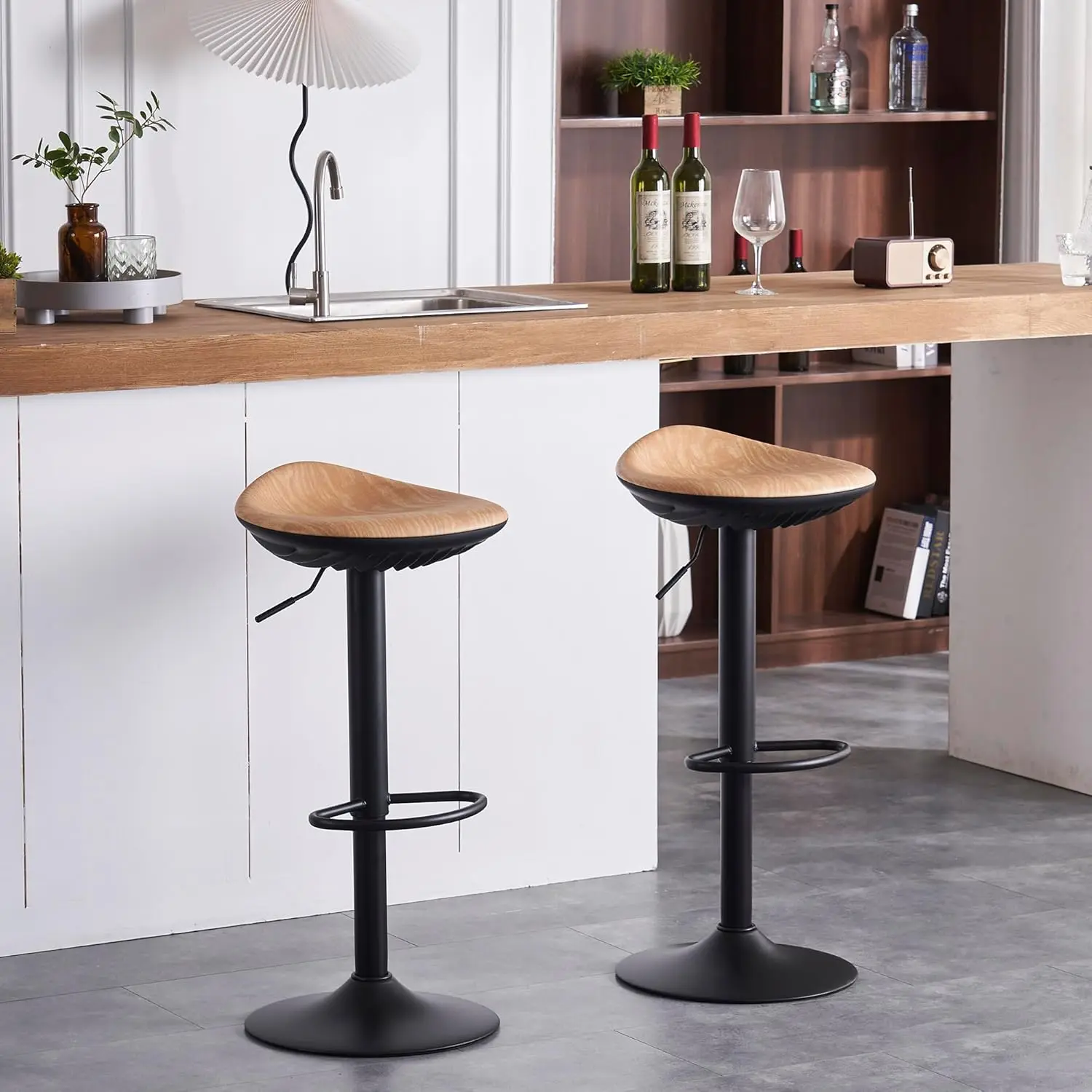 Bar Stools Set of 2 Seashell Counter Height Bar Stools Black Barstools Swivel Stool Counter Stools for Kitchen Island