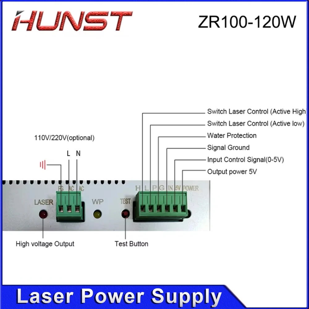 Zasilacz laserowy HUNST ZR-120W do laserów szklanych CO2 o mocy 100W-120W, do grawerowania i cięcia, 2 lata gwarancji.