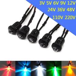 5pcs Ultra Bright 5mm Pre-Wired LEDs with Holders Emitting Diodes Bulb Lights for Hobbyists 3V 5V6V 9V 12V 24V 36V 48V 110V 220V