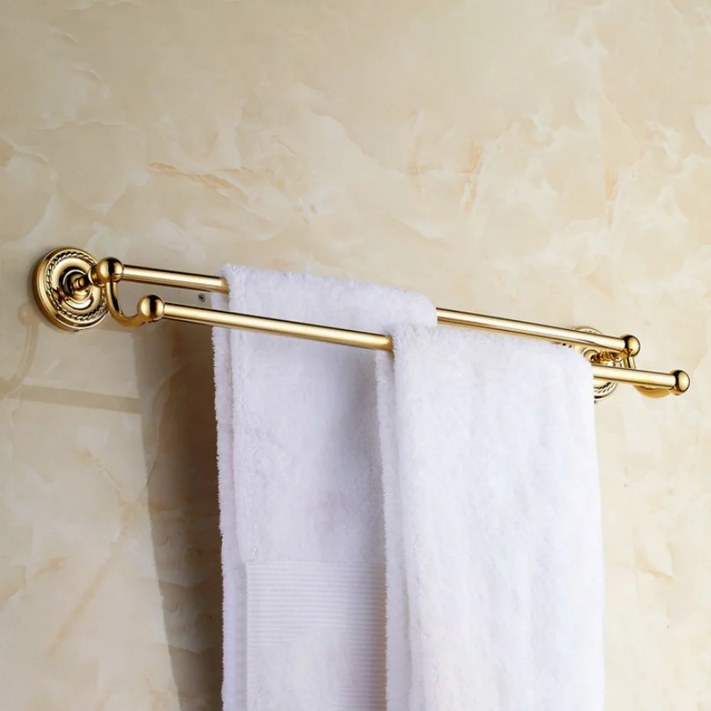 

Wall Mounted Polished Gold color Brass Bathroom Double Towel Bar Towel Rail Holder Bathroom Accessory mba602
