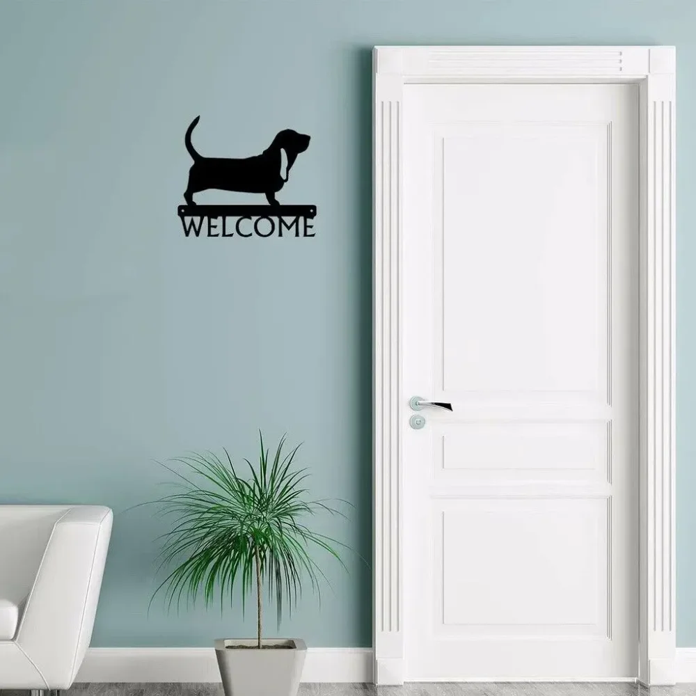 CIFBUY Wrought Iron Basset Hound Welcome Sign Dog Decor Metal Ornament for Home Garden Unique Pet Welcome Plaque Art Decor