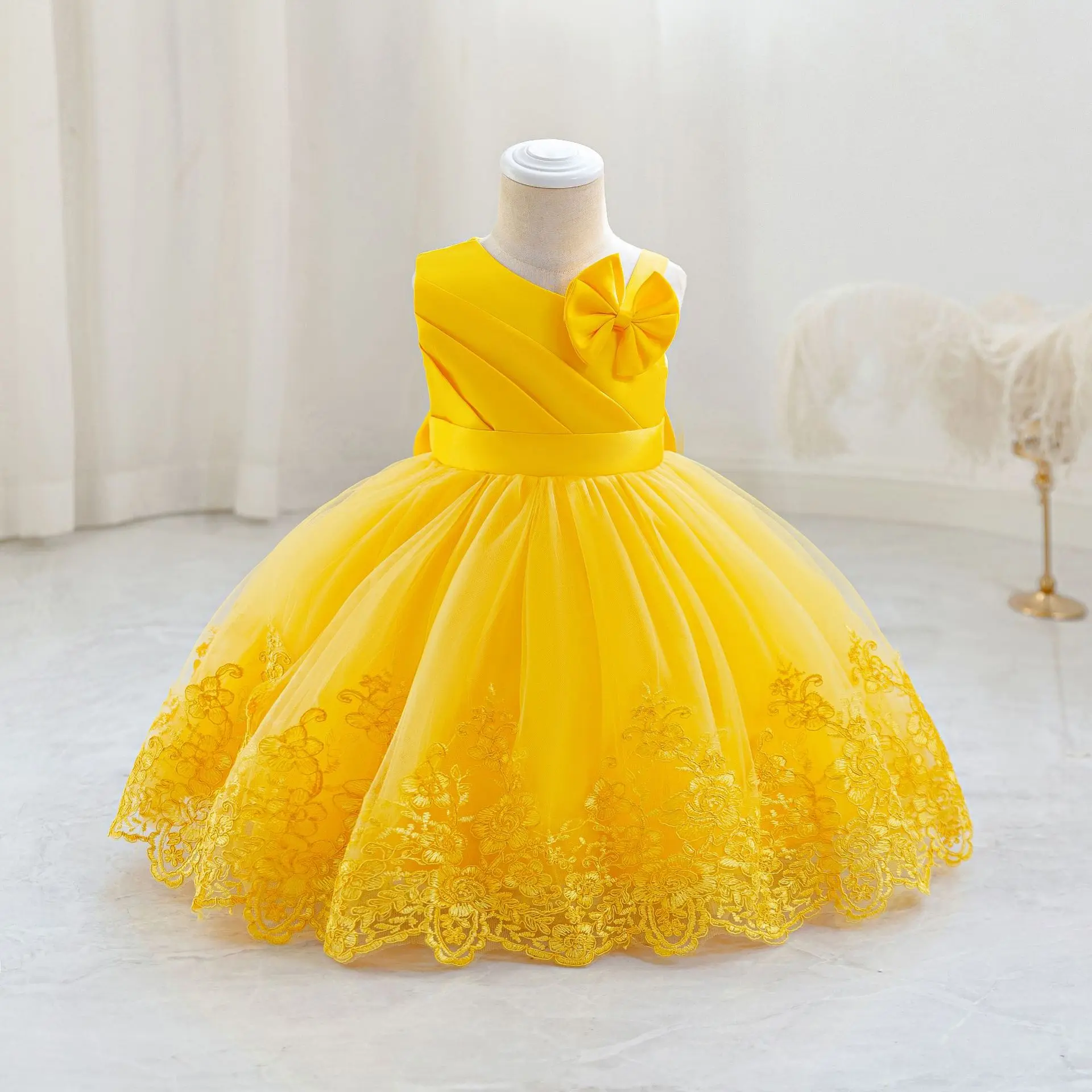 HETISO Embroidery Flower Baby Girls Dresses Elegant Bridesmaids Wedding Party Ball Gown For Kids 6M-4 Years