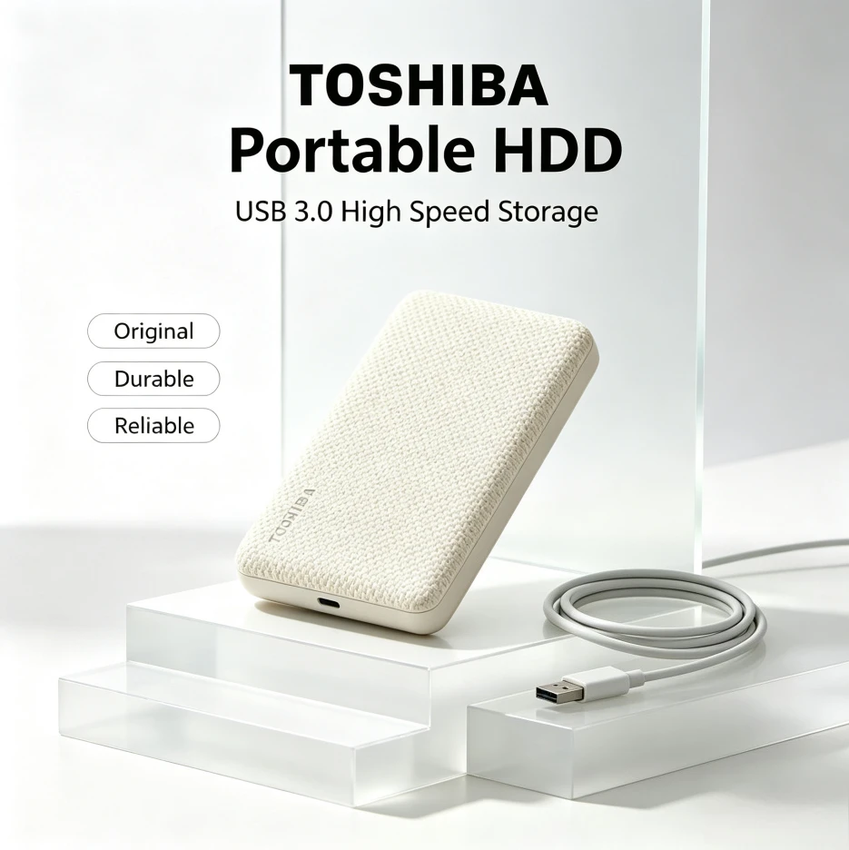 Original Toshiba V10 White Portable External Hard Drive USB3.0 Mobile HDD Storage Disk for Laptop Desktop PC File Data Backup