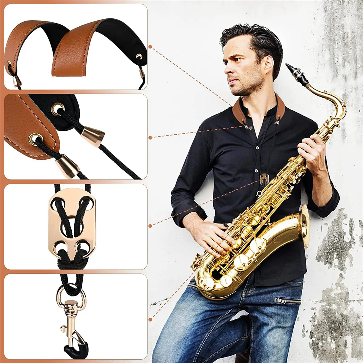 3 Pcs Saxophone Neck Strap Adjustable Length Clarinet Neck Band for Alto/Tenor/Soprano