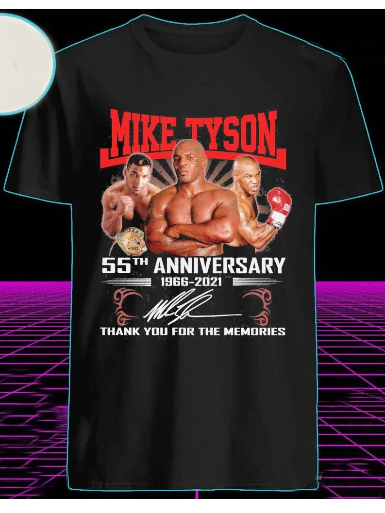 Mike Tyson 55th Anniversary Signature T Shirt. Short Sleeve 100% Cotton Casual T-shirts Loose Top Size S-3XL