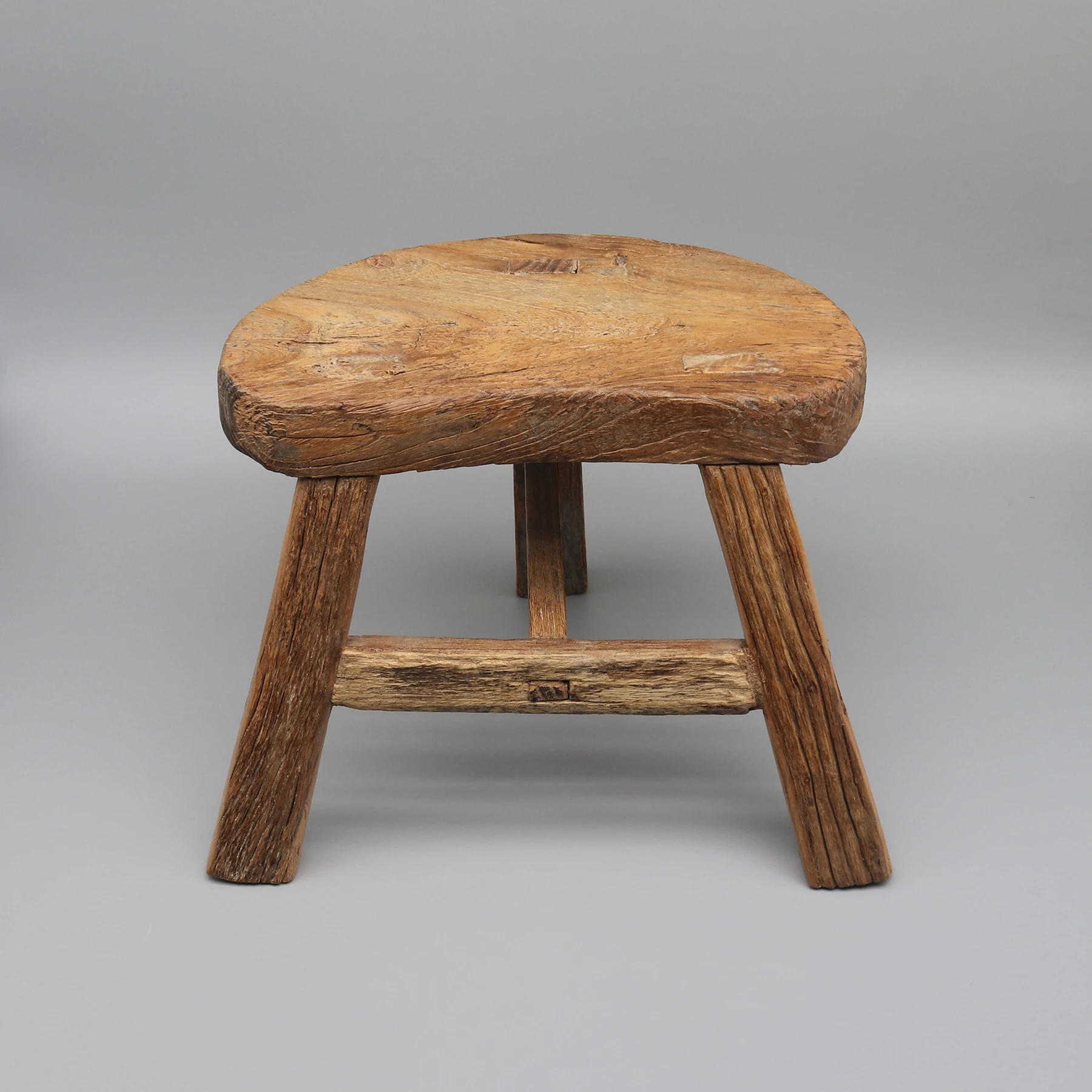 

Mortise and tenon jointed wooden stool, old, Solid elm wood, Chinese antique