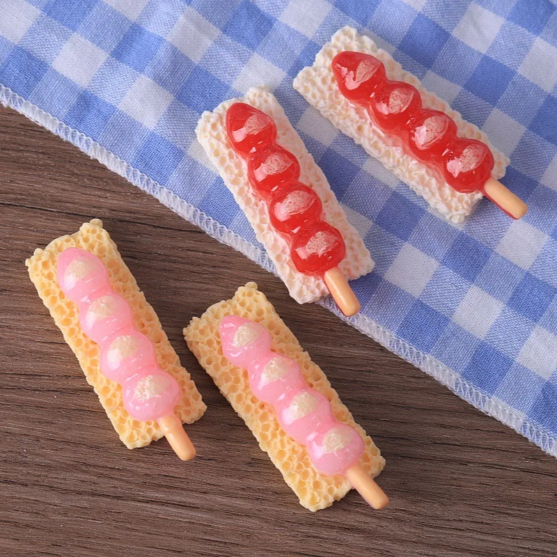 2pcs Mini Chinese Tanghulu Candy Skewer Dessert Model Resin Food Decoration Miniature DIY Craft Accessory Desktop Ornament