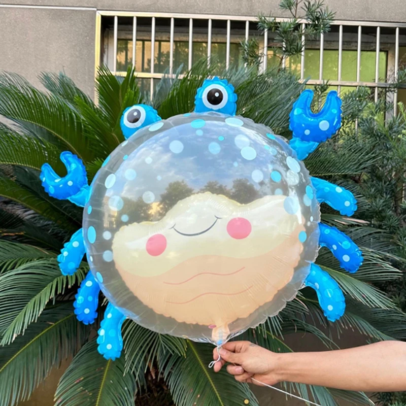 1Pcs 32 Inch Double-layer Bubble Crab Balloon Bubble Ball, 4 Colors Cartoon Crab Balloons, Birthday Party Supplies