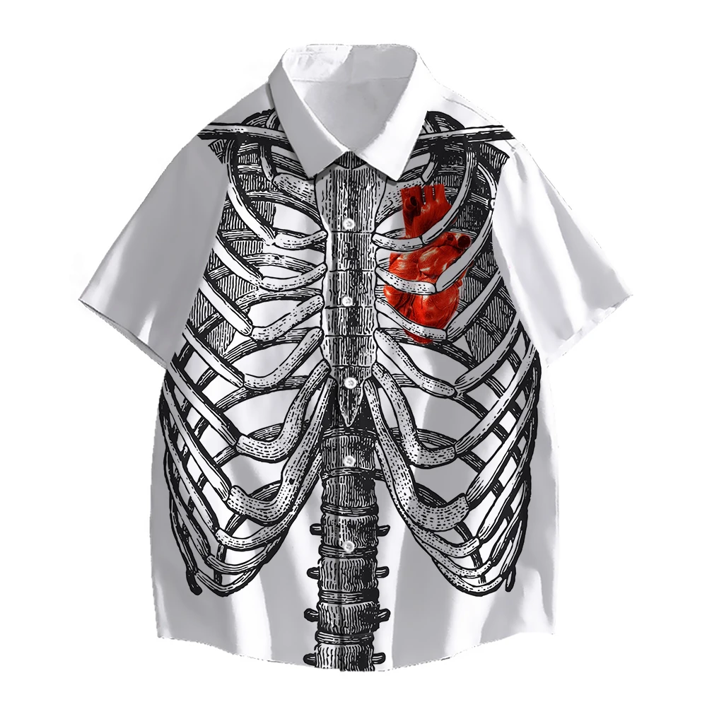 SONSPEE Funny Skeleton Anatomy Organ Structure Picture 3D Print Shirt Men Women's Couples Street Oversize Short Sleeve Blouse