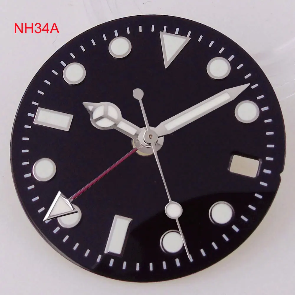 Esfera de reloj secundaria de 29mm para movimiento nh34 gmt, borde negro/dorado/oro rosa para reloj Water Ghost Mod