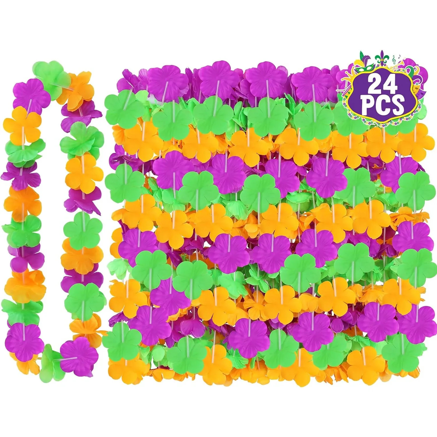24 Piezas de Accesorios para el Mardi Gras, Guirnaldas de Flores en Morado, Dorado y Verde, Guirnaldas de Carnaval, Decoraciones para Disfraces, Venta al por Mayor