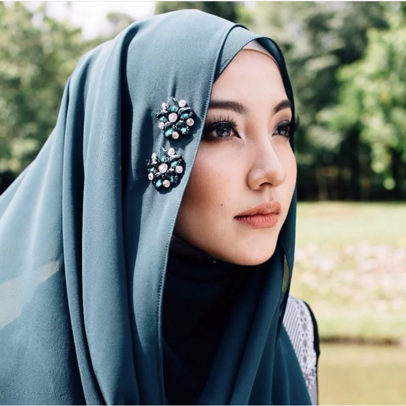 Malay High Quality Handmade Luxury Heavy Industry Rhinestone-Encrusted Scarf Solid Color Cathetus Pearl Chiffon Baotou Scarf