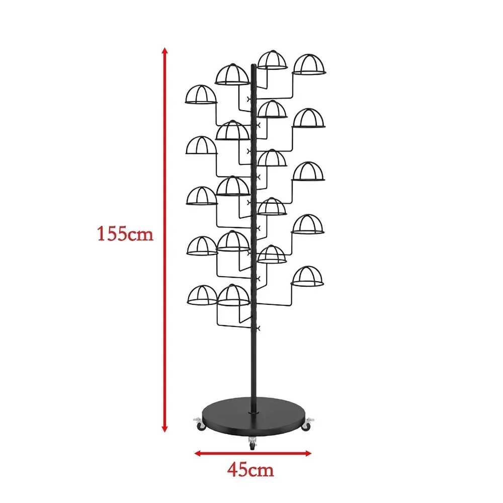 Hot Sale 8-tier Retail Store Portable Wire Shelf Rotating Display Stand For Caps Baseball Hat Black Metal Spinner Display Rack