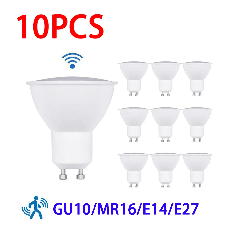 10PCS GU10 PIR Motion&Night Light Sensor LED Bulbs 3W 6W 9W 12W 189-265V for Stairs Garage Corridor Walkway Hallway