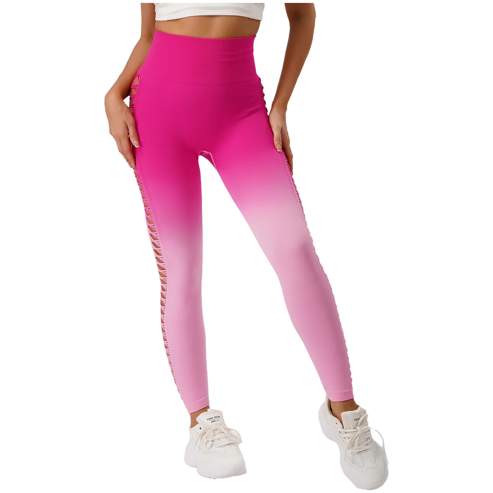 

Women High Waist Side Hollowed-Out Design Yoga Pilates Sports Leggings Running Fitness Hip Booty Lifting Tight Sports Yoga Pants