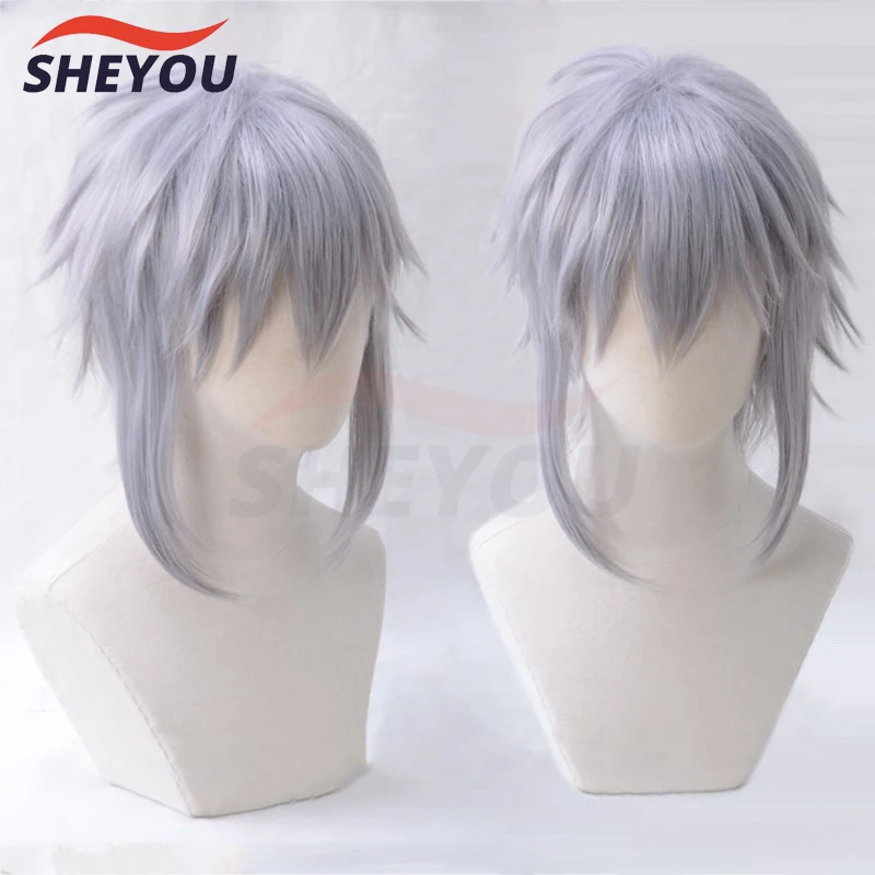 Game KINGDOM HEARTS 3 Riku Short Gray Purple Wig Heat Resistant Synthetic Hair Cosplay Costume Wigs + Wig Cap