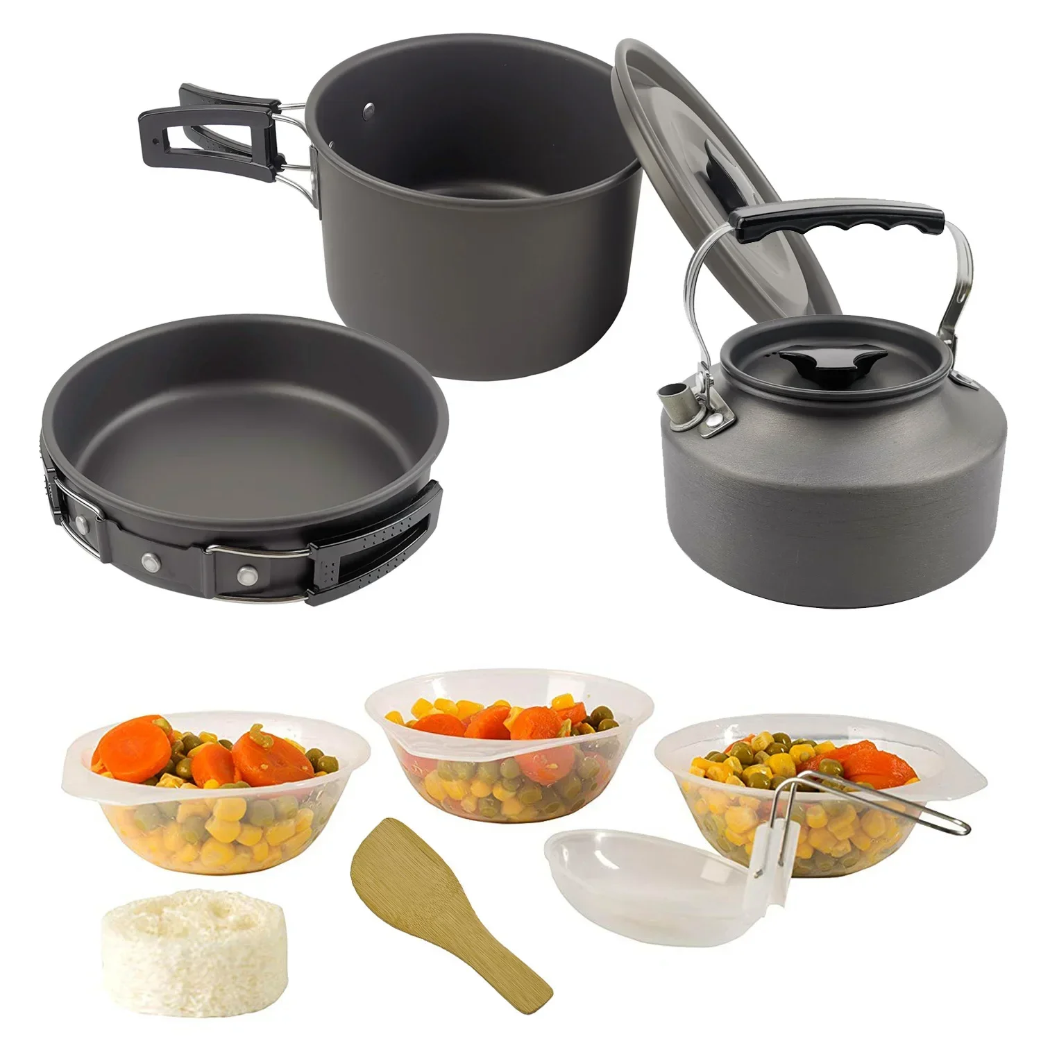 

#Camping Outdoor Cookware Set Portable Aluminum Oxide Pan Pot 1.1L Kettle Set For Hiking Climbing
