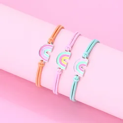 Cute Colorful Rainbow Children's Bracelet Adjustable Rope Braided Bff Best Friend Charm Jewelry Gift For Kids 3Pcs/Set