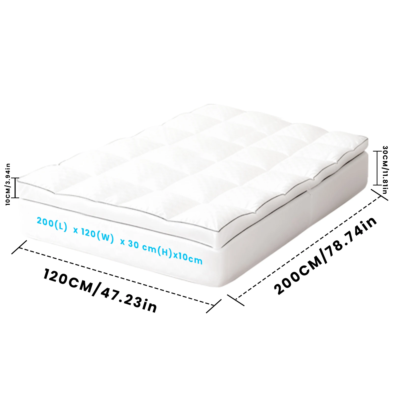 Dubbele matras topper, gewatteerde matrasbeschermer, anti-allergie & ademende hoeslaken, 30 cm extra diepe stretch hoes