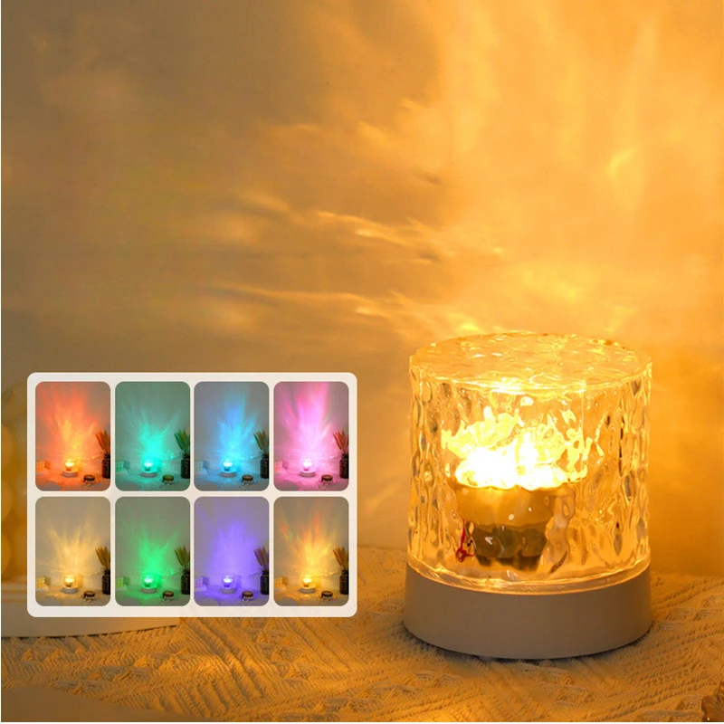 

Dynamic Rotating Water Ripple Projector Night Light 16 Colors Flame Crystal Lamp for Living Room Study Bedroom Decorative