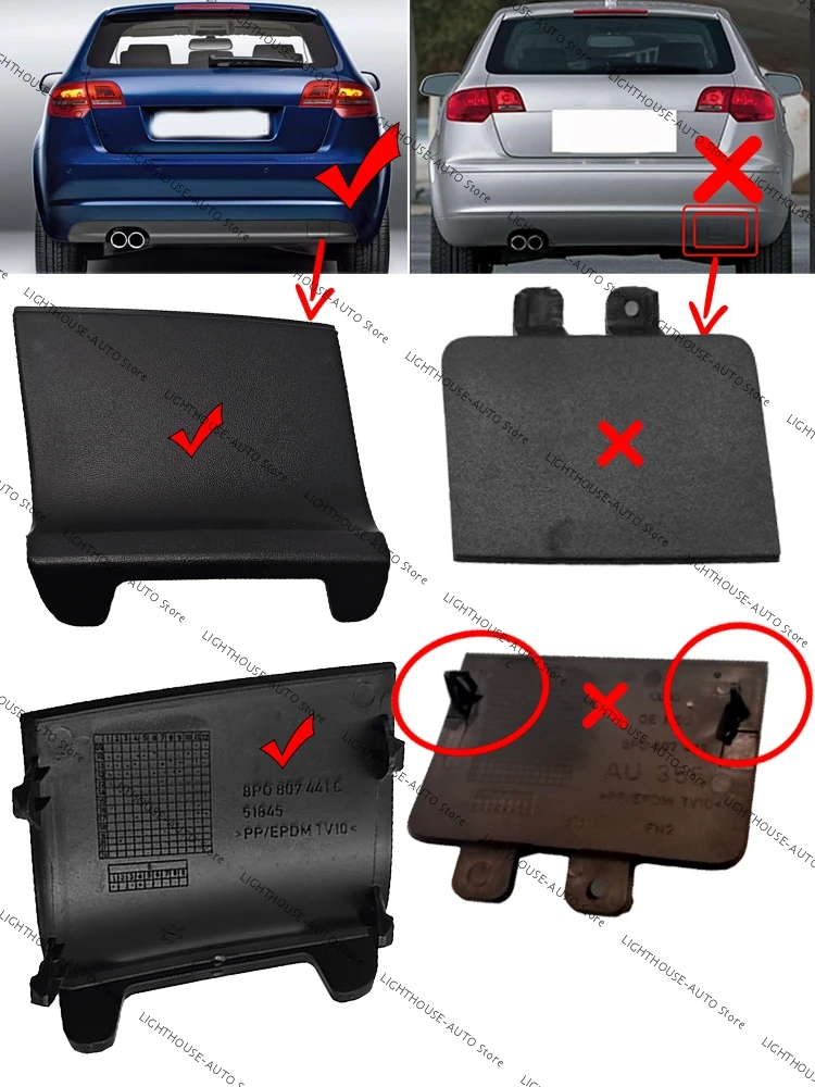 For Audi A3 Sportback 2009 - 2013 Car Rear Bumper Tow Hook Cap Cover Right Rear Traction Hook Trim Plate Cover