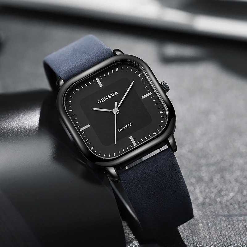 Men Quartz Watch Simple Belt Style Square Precise Quartz Movement Classic Male Business Casual Wristwatch For Daily Wear Office