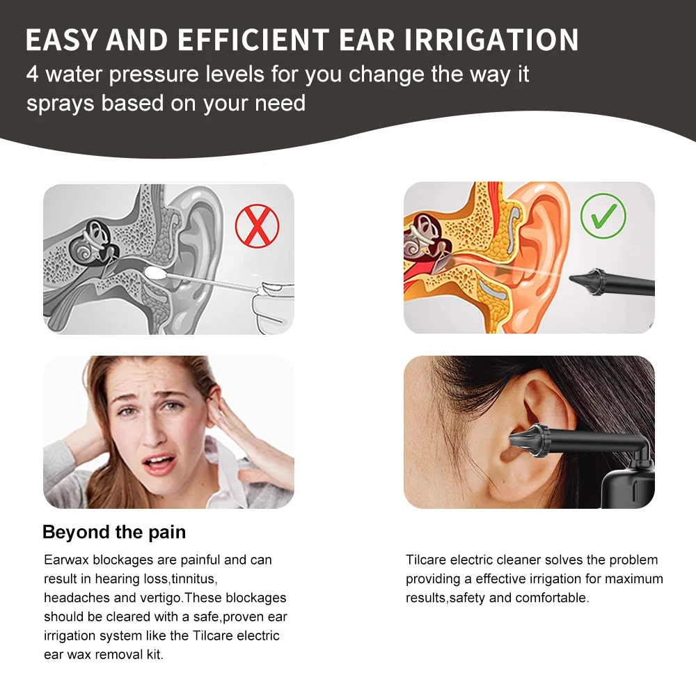 Electric IPX6 Waterproof Fully Automatic Portable Smart Ear Cleaning Device Ear Washer Ear Canal Cleaner FB009