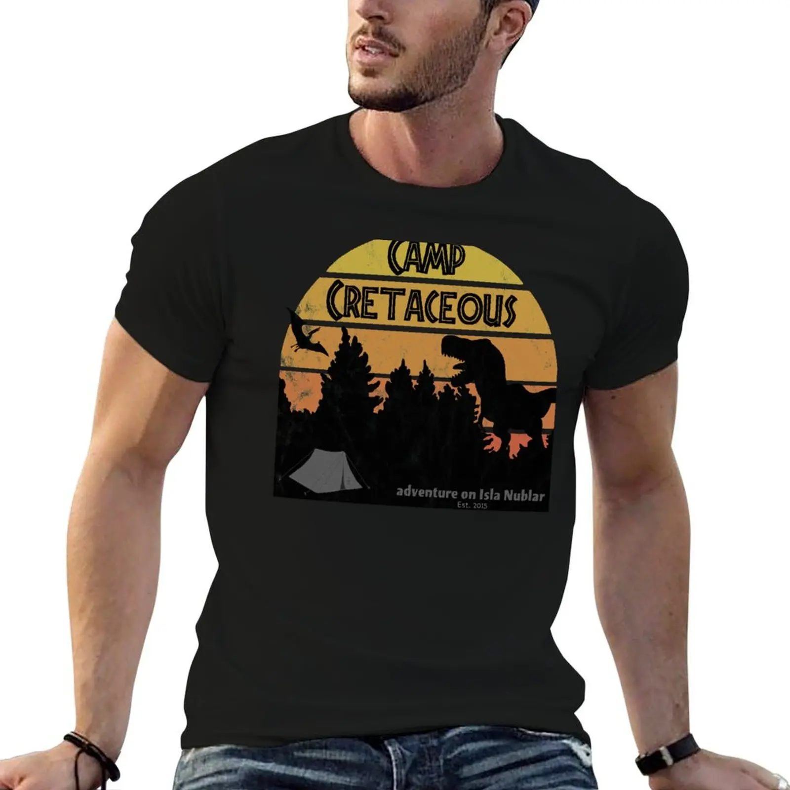 

Camp Cretaceous (distressed) T-Shirt man t shirts for men casual man t shirt cotton high quality T-Shirt