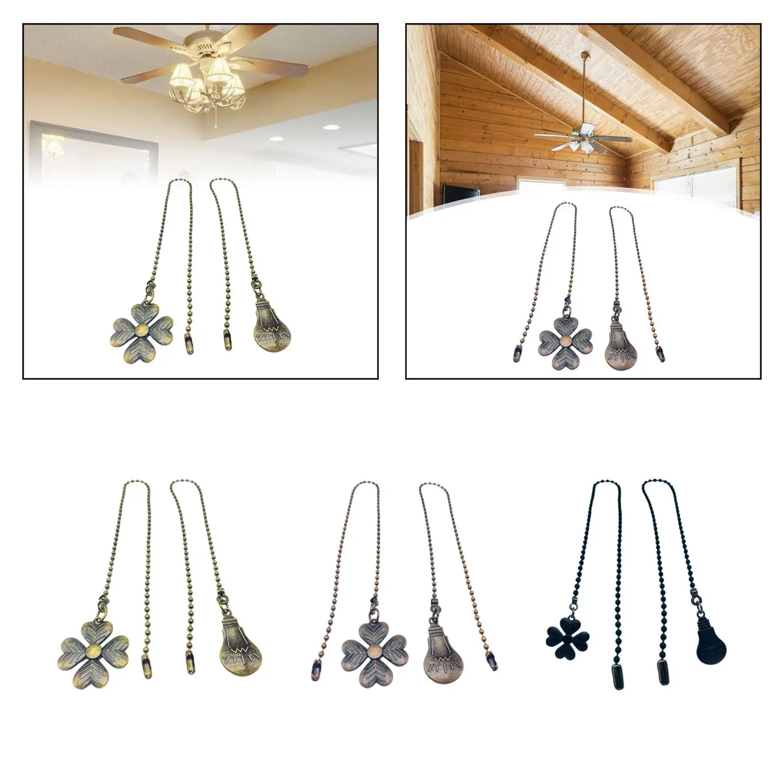 2Pcs Fan Pull Chain Extension Set with Beaded Metal Balls for Home Lighting