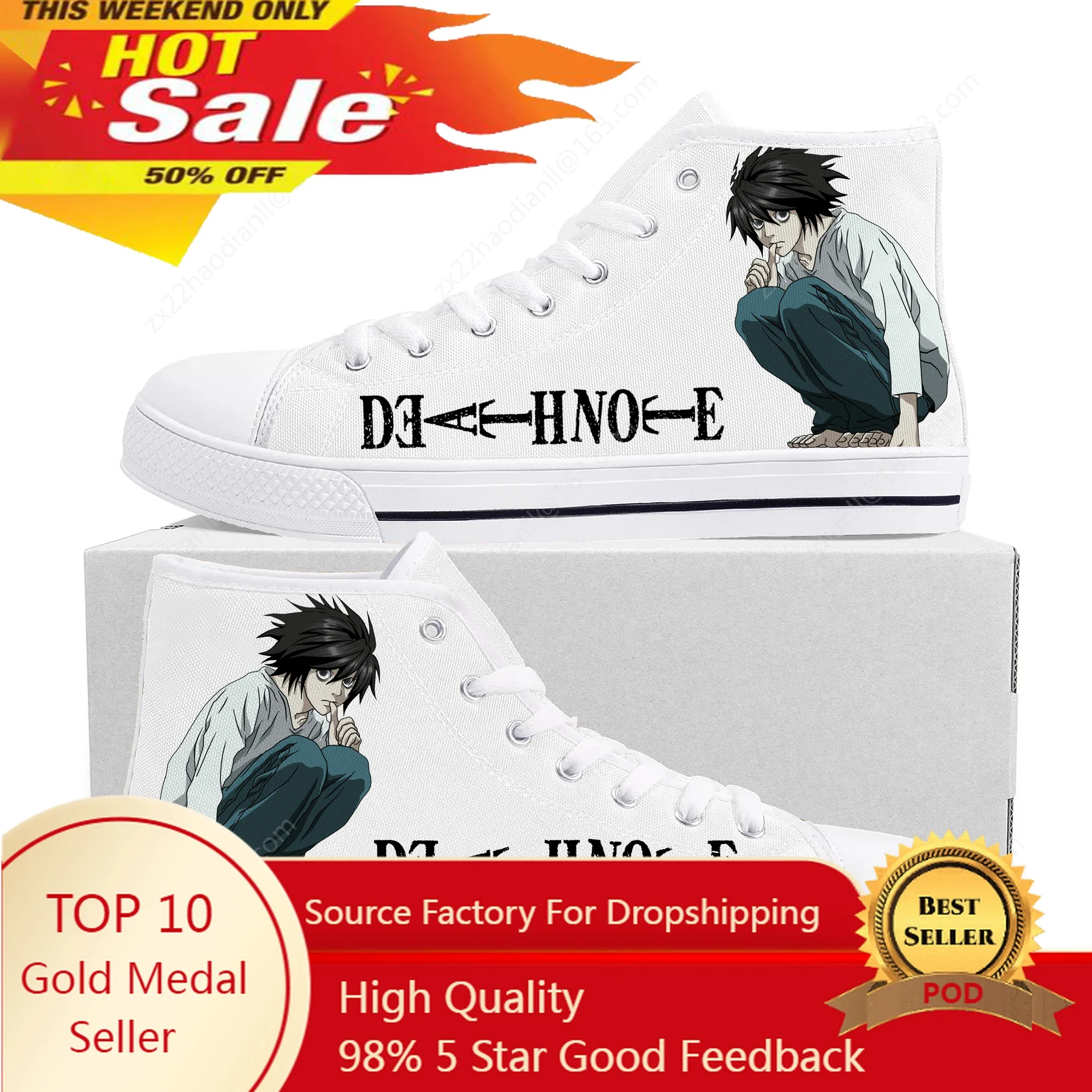 

Hot Death Note Yagami Light L High Top Sneakers Mens Womens Teenager Canvas Sneaker High Quality Casual Couple Shoes Custom Shoe