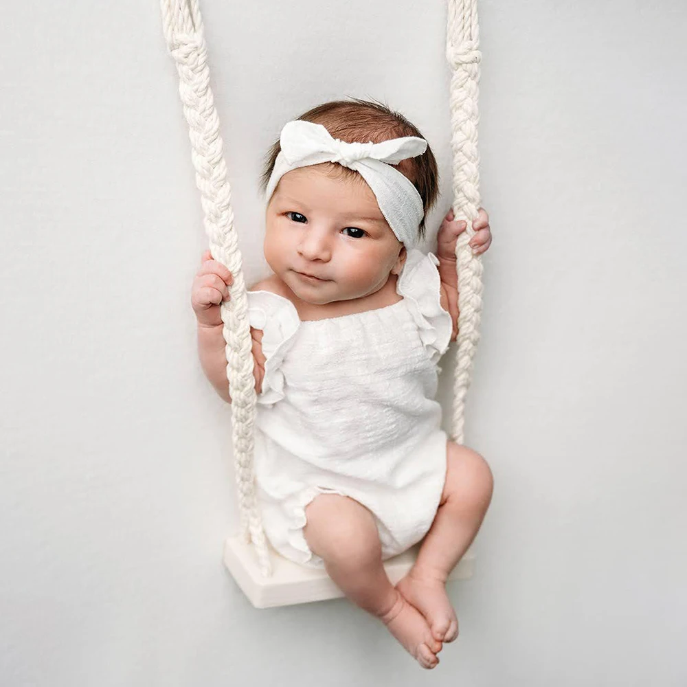 Newborn Photography Prop Set White Ruffle Romper with Headband Baby Photo Shoot Outfit 0-3 Months Newborn Portrait