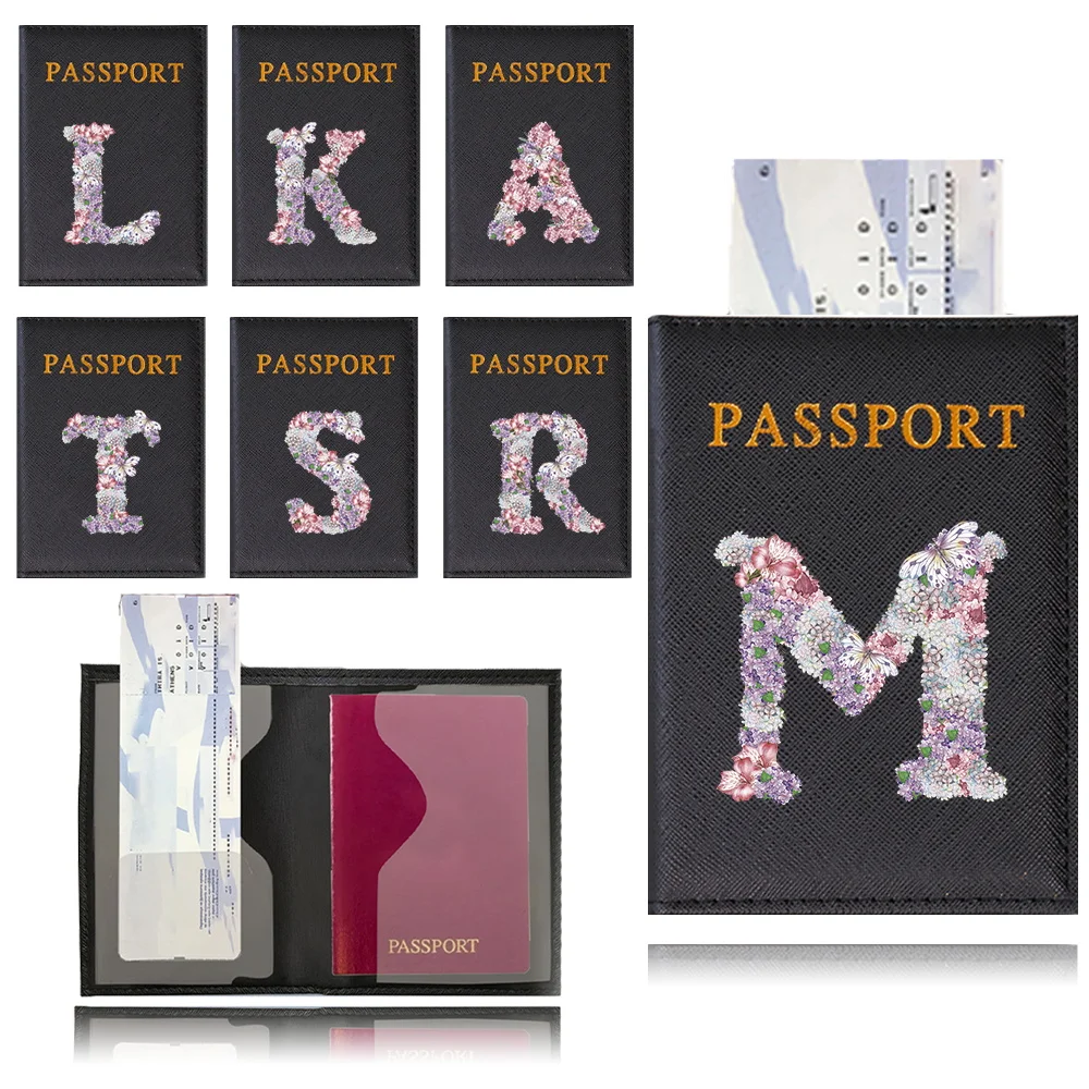 Travel Passport Holder Cover Wallet Leather ID Card Holders Business Credit Card Holder Case Pouch Rose Flower Letter Pattern