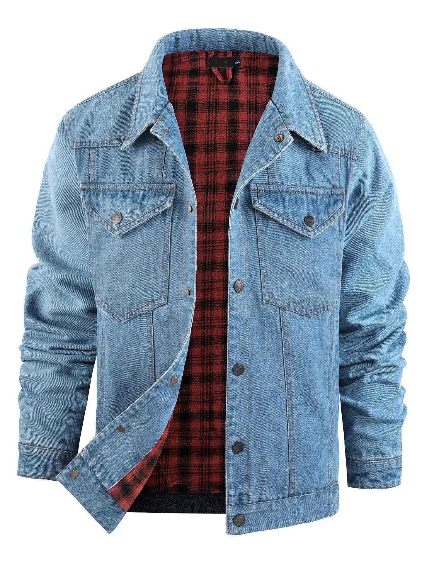 

Men's Flannel Shirt Jacket Western Plaid Long Sleeve Shirt Vintage Trucker Denim Casual Outerwear Outdoor Work Jacket US Size
