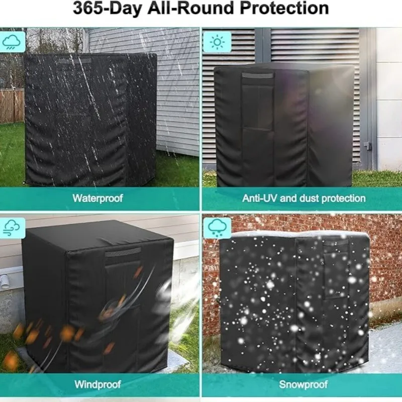 Square Outdoor Air Conditioner Cover, Vertical Central AC Unit Protective Cover Waterproof Dustproof Rain‑Proof