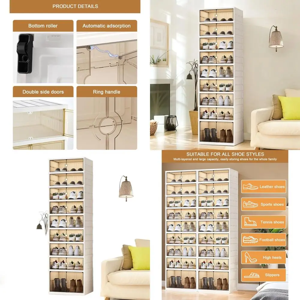 

Складной органайзер для обуви большой емкости на 18 пар с прозрачной магнитной дверью для гостиной, прихожей и гардероба