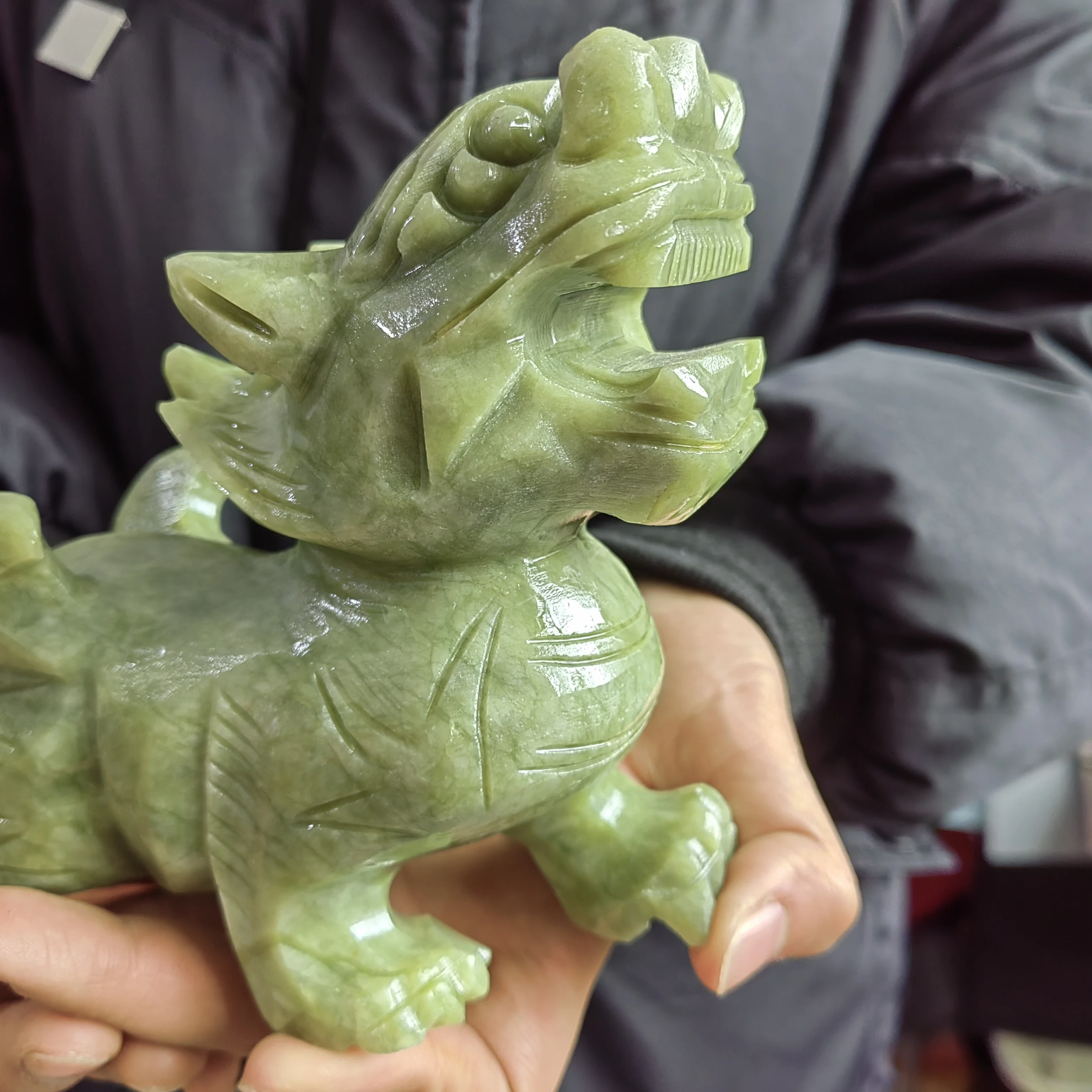 1 قطعة تمثال اليشم إليجال الأخضر الطبيعي للثروة حسن الحظ تمثال الوحش ، تحارب قبالة الشر الطاقة الحرس باب الأسد #6