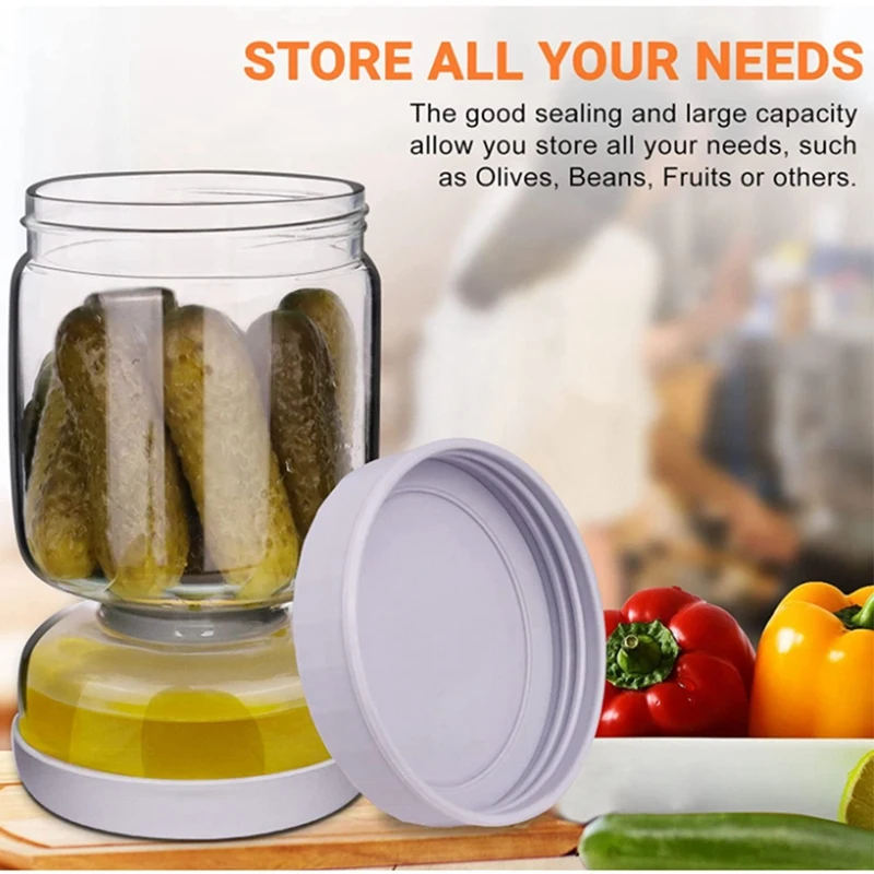 AT14 Pickle And Olive Hourglass Jars - Pickle Jar With Strainer Flip Lid, Pickle Jar For Airtight Food Storage