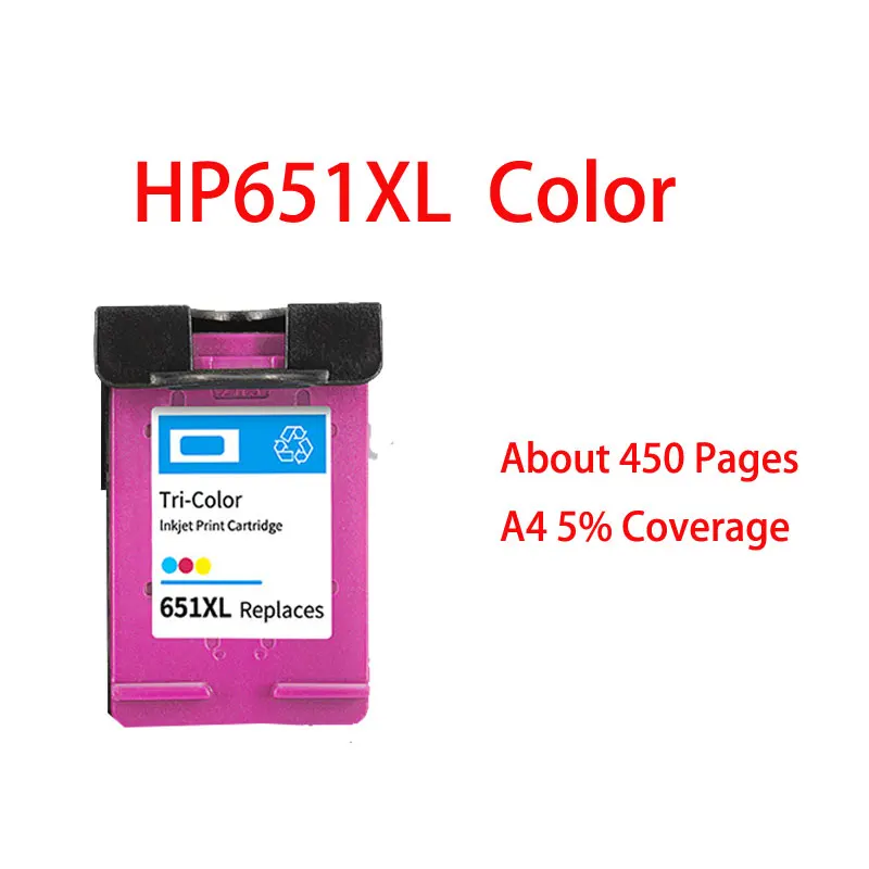 Cartouche d'encre rechargeable, Compatible pour HP651 651XL OfficeJet 202 202c 252 252c, pour imprimante Deskjet Ink Advantage 5575 5645