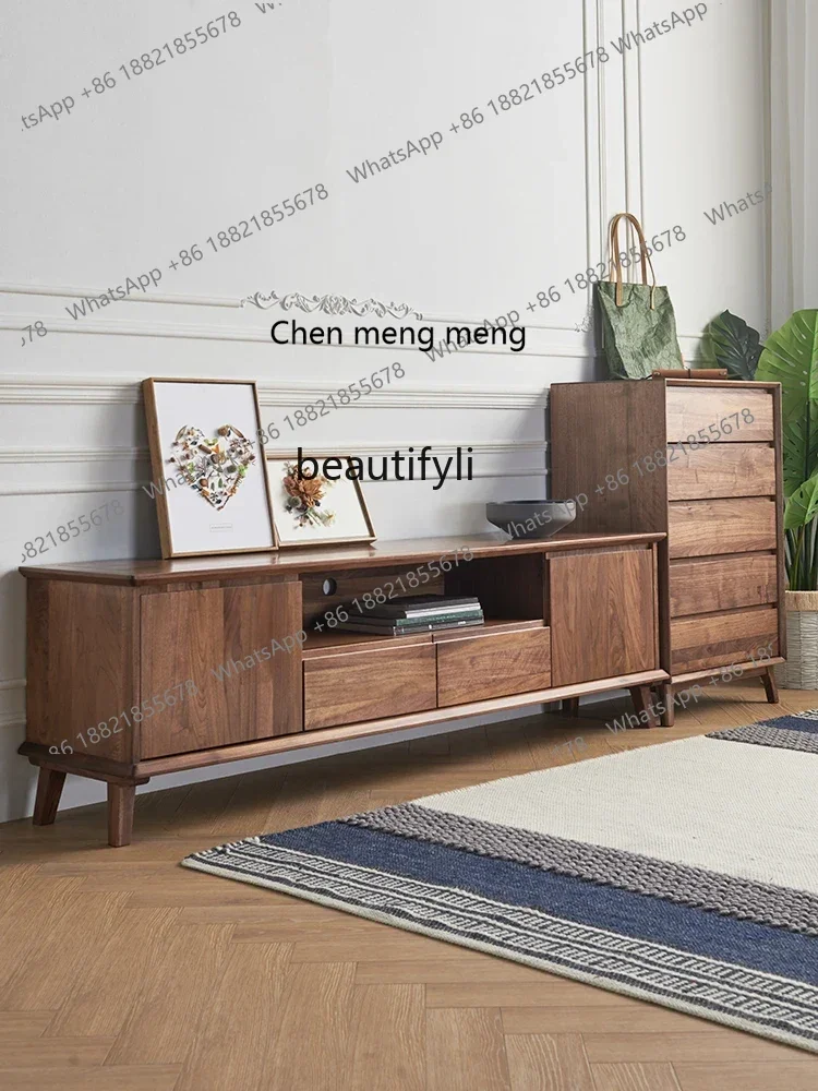 

D178 North America Black Walnut Wooden TV Cabinet Nordic Simple Living Room All Solid Wood Furniture Light Luxury Home Bedroom