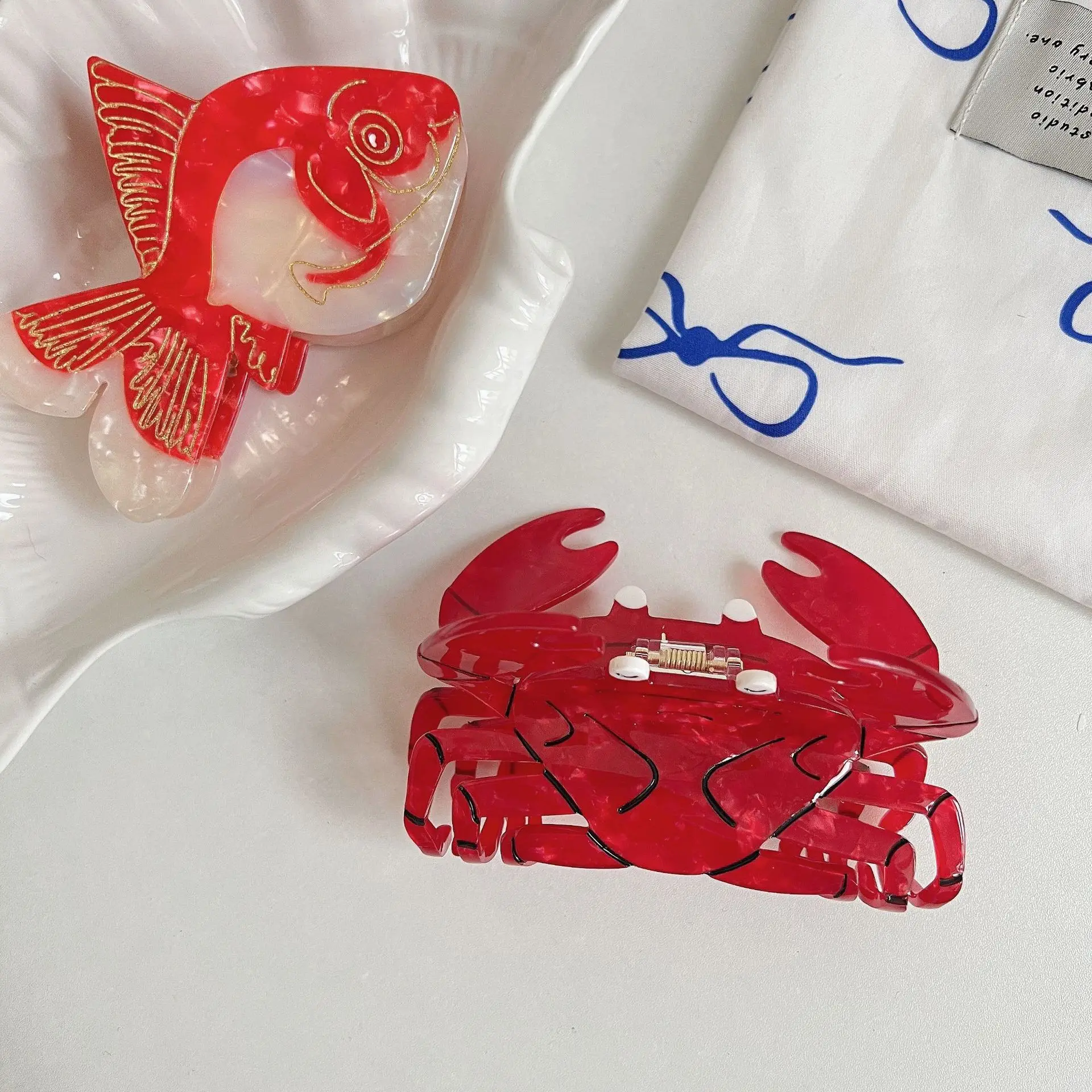 Nueva pinza para el pelo de pez dorado y cangrejo rojo, diseño de personalidad, Material ecológico, pinzas para el pelo, accesorios para el cabello para mujeres y niñas
