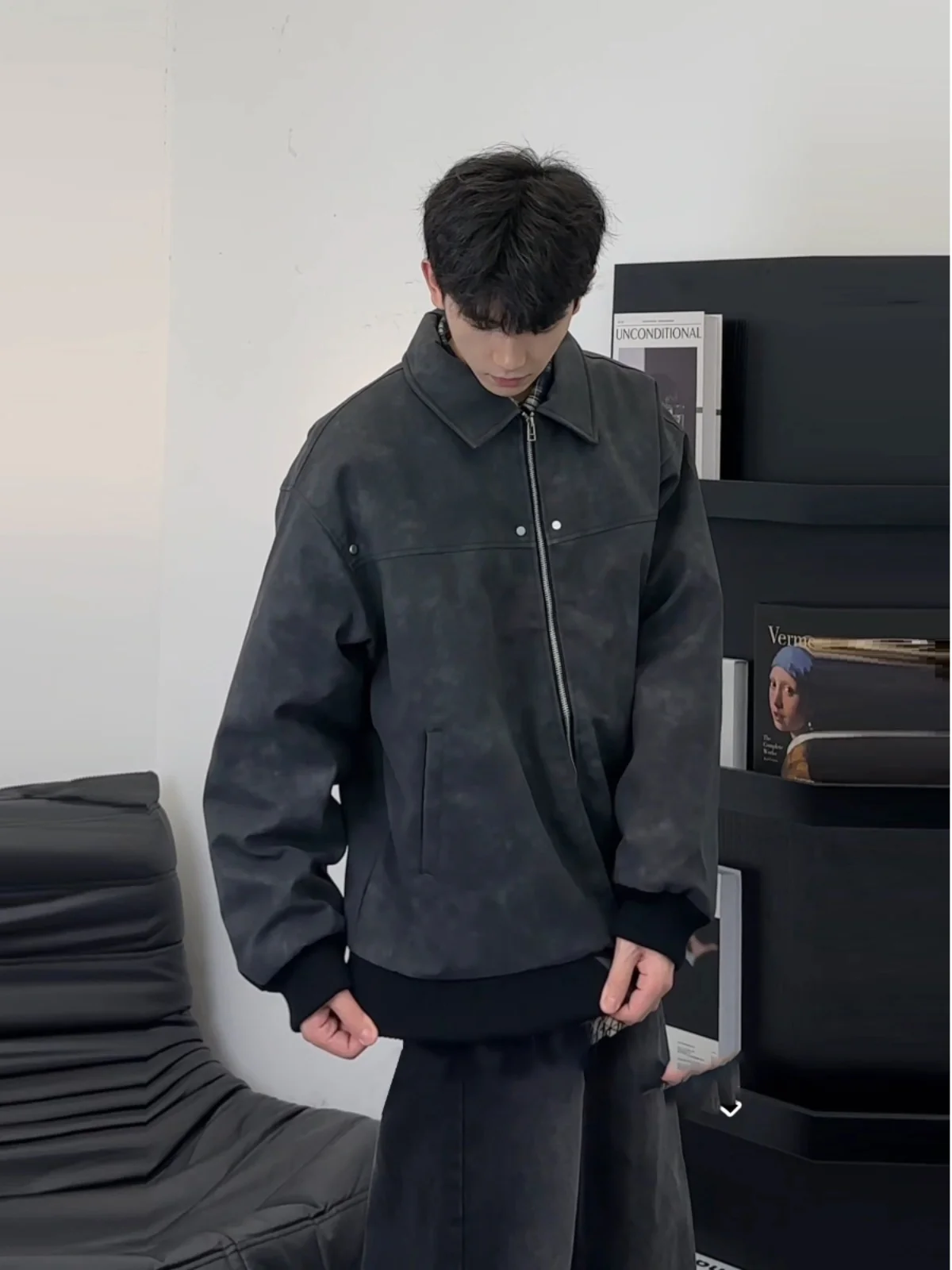 

American Sle Youth Spring Jaet ey Pilot Coat Cotton Baseball irt Men's Faion Brand Cool Streetwear Thiened Zipper