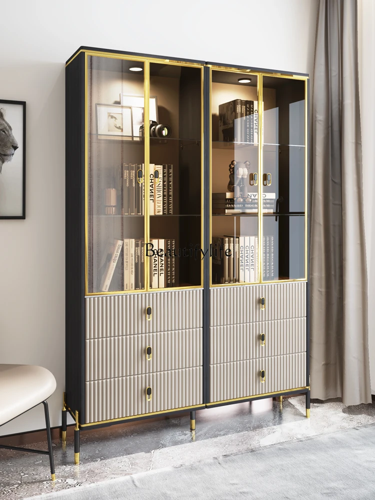 Light Luxury Combined Bookcase One Wall High-End Glass Door Display Cabinet Modern Home