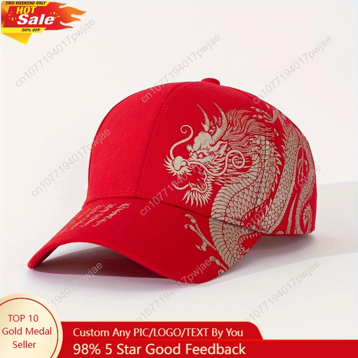 Coole baseballpet met rode draakprint - 1 heren streetstyle 100% baseballpet - Oosters geïnspireerd modeaccessoire, duurzame hoed,