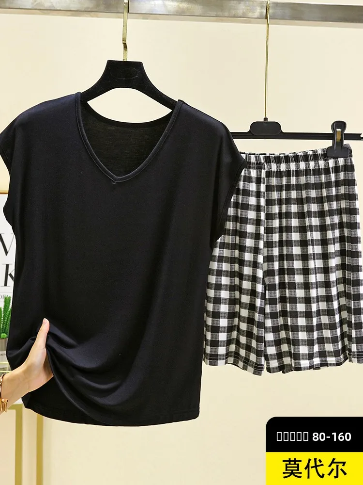 

Футболка из модала V-Ne Svel, женский летний повседневный тонкий комплект, домашняя одежда, комплект одежды большого размера, удобный дышащий комплект