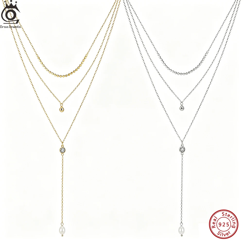 

ORSA JEWELS Exquisite 925 Sterling Silver Layered Necklace for Women Stackable Summer Sexy Choker Jewelry Accessorry BQN35
