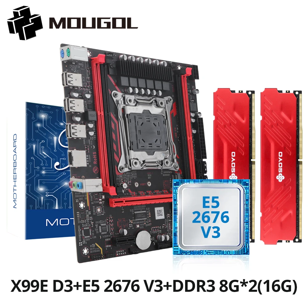 MOUGOL-X99 Gaming Motherboard Set, Intel Xeon E5 2680 V4, DDR4, 8 GB x 2, 2133MHz, Dual Channel, ECC, RAM, M.2, NVME, Desktop, PC